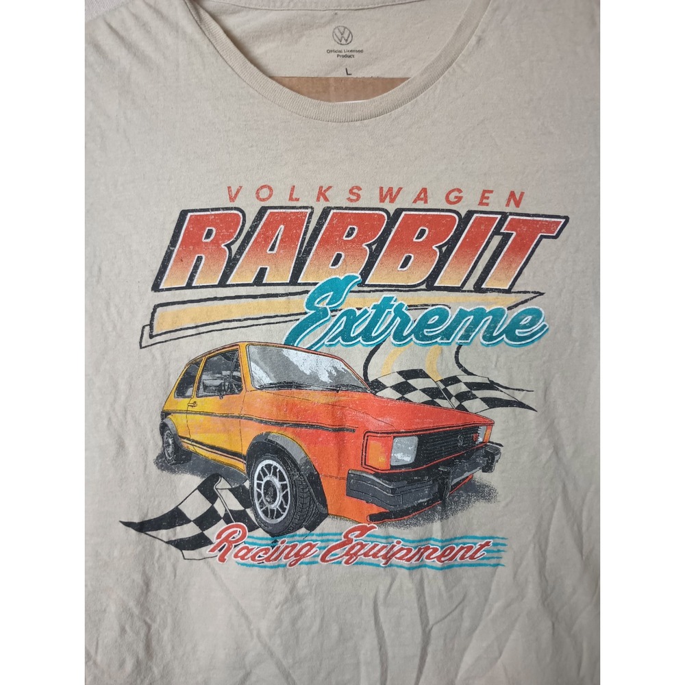 Volkswagen‎ Rabbit Extreme Racing Graphic Car T-Shirt Beige Large Checked Flag Q - Picture 2 of 8